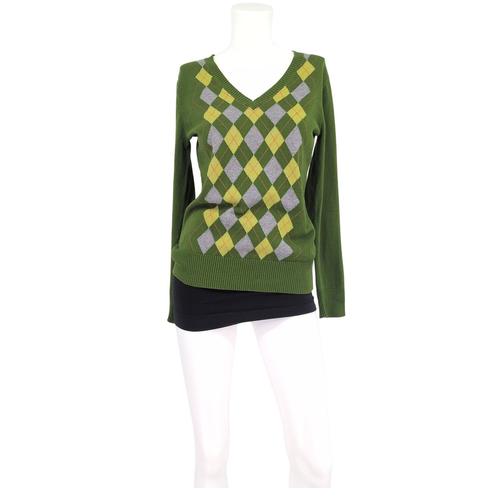 Vtg Argyle V Neck Sweater Preppy Academia Old Money Ivy League Tennis Y2K Large
